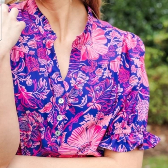 MICHELLE MCDOWELL Marlowe Top In High Tea Pink/purple Multi. Size Med NWT - Picture 4 of 14